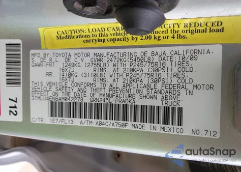 2010 Toyota Tacoma Base V6 z USA, uszkodzony, nr VIN 3TMLU4EN6AM042278